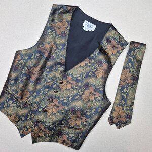 Men's Formal Silk Vest & Matching Tie Museum of Fine Arts Boston 5-Button Sz M
